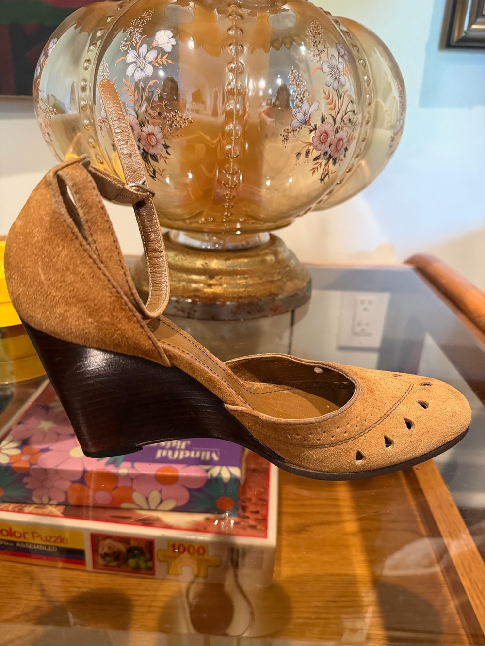 Rare Y2K Marc Jacobs Vintage Tan Suede Wedge Pump with Ankle Strap
